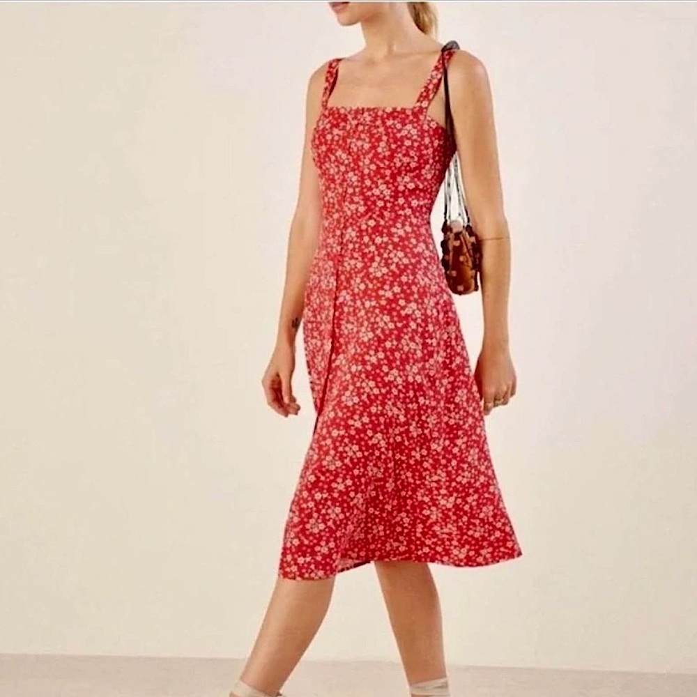 Reformation Persimmon Dress in Merci Red Floral